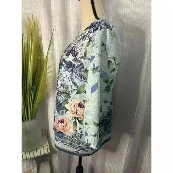 Easy wear By Chicos Women’s 2 US L Semi Sheer 3/4 Sleeve Open Front Cardigan - Picture 5 of 14